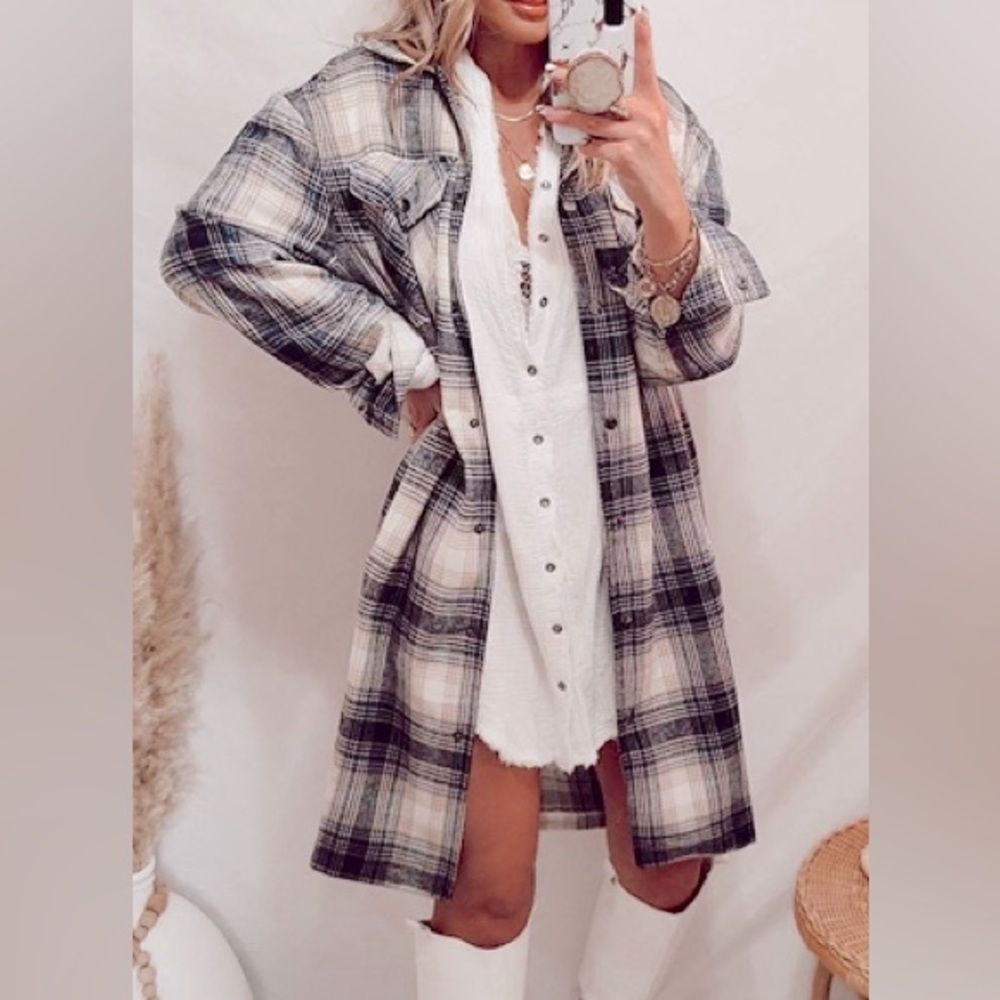 NWT ELAN MAXINE POCKETED BUTTON DOWN PLAID JACKET 🧥 - NAVY 💙, Sz.S, BNWTIB